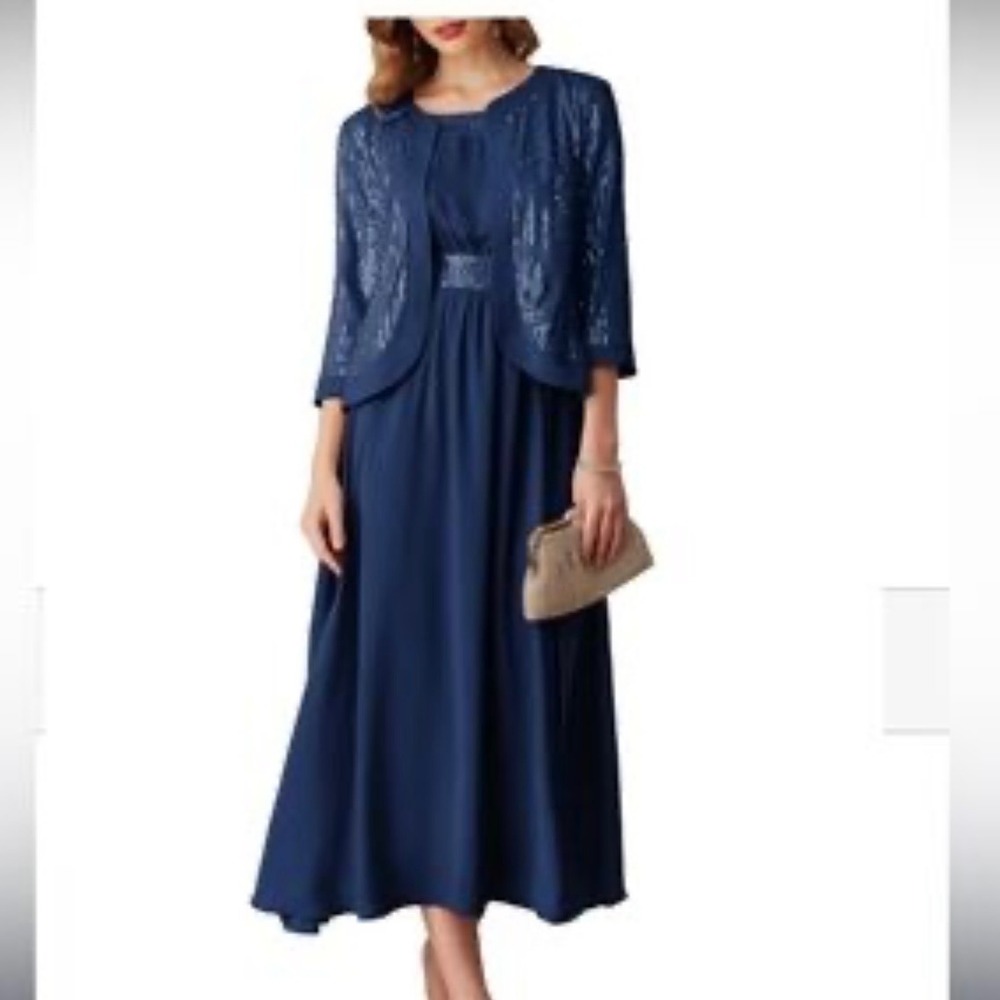 NWT Grace Karin Navy Blue Sequin Dress Jacket‎ 16 Formal Wedding Mother of Bride